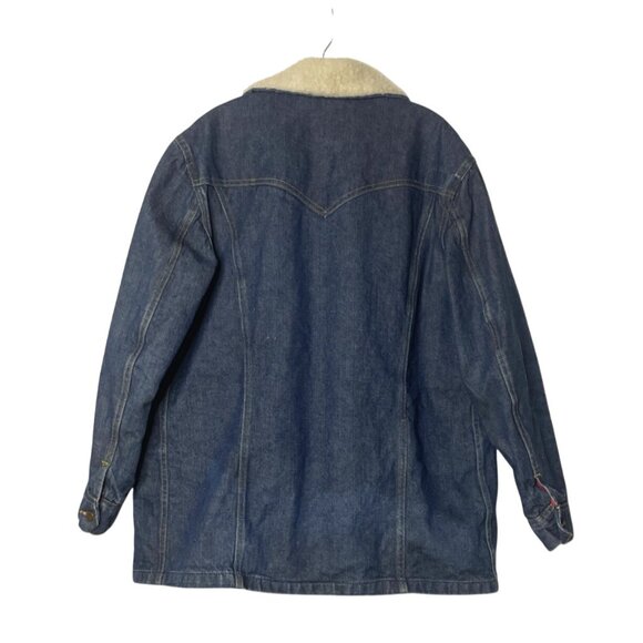 Vtg Lee Storm Rider Denim Sherpa Jacket Button Western Ranch Chore Coat USA Sz L - Picture 2 of 14